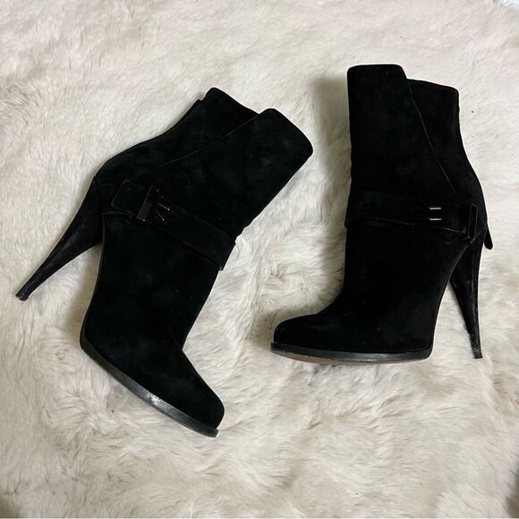 Givenchy Shoes - GIVENCHY Black Suede Buckle Ankle Strap Heeled Boots sz. 38
